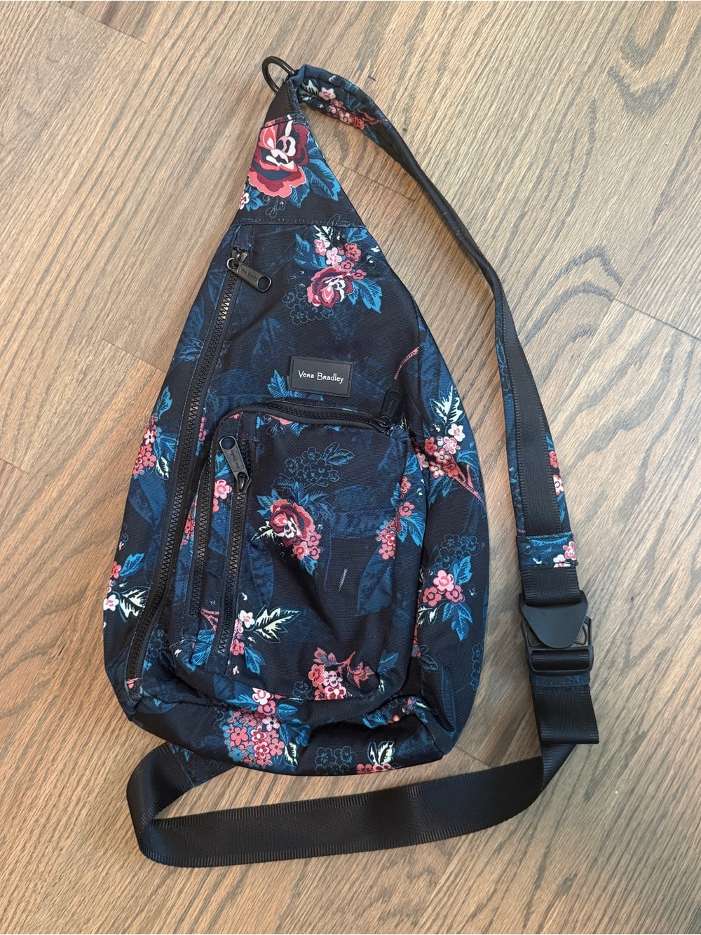 Vera Bradley ReActive Sling Backpack Bag Black Blue Floral Dark Garden Moody